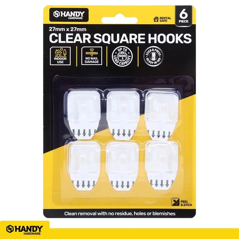 Removable Hooks Square Clear Plastic 27mm X 27mm 6pk (Holding Weight 500g) – image 4