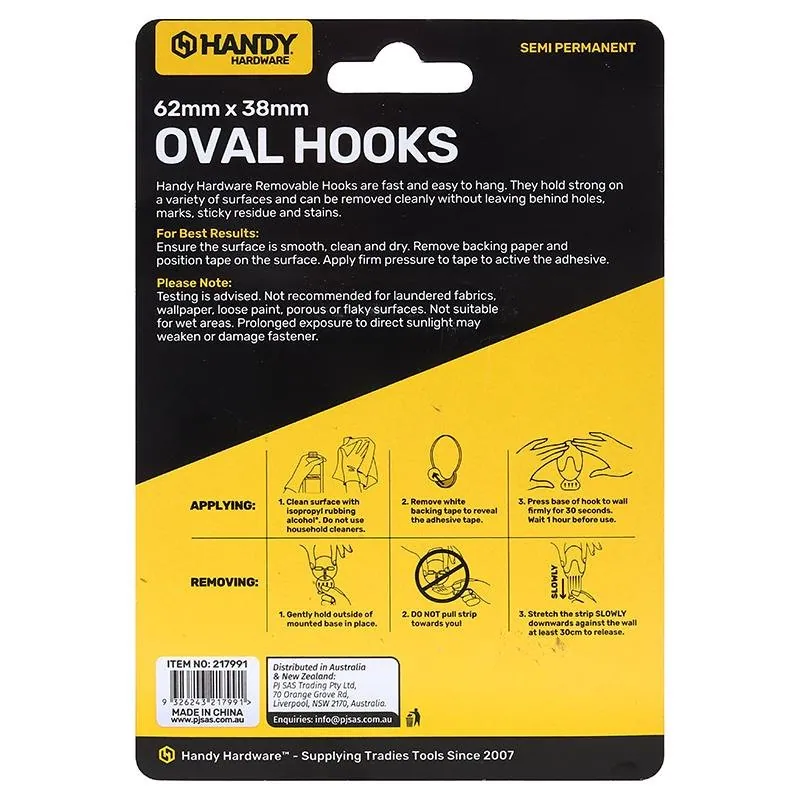 Removable Hooks Oval Plastic 62mm X 38mm 2pk (Holding Weight 3kg) – image 3