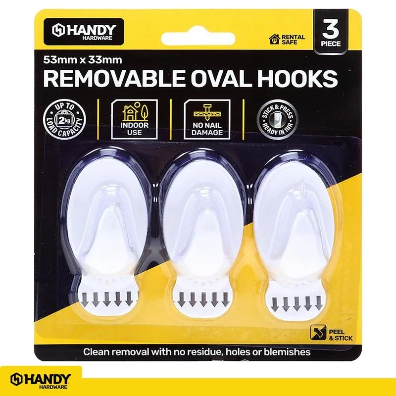 Removable Hooks Oval Plastic 53mm X 33mm 3pk (Holding Weight 2kg) – image 4