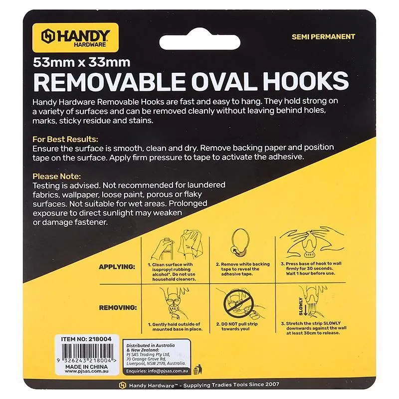Removable Hooks Oval Plastic 53mm X 33mm 3pk (Holding Weight 2kg) – image 3