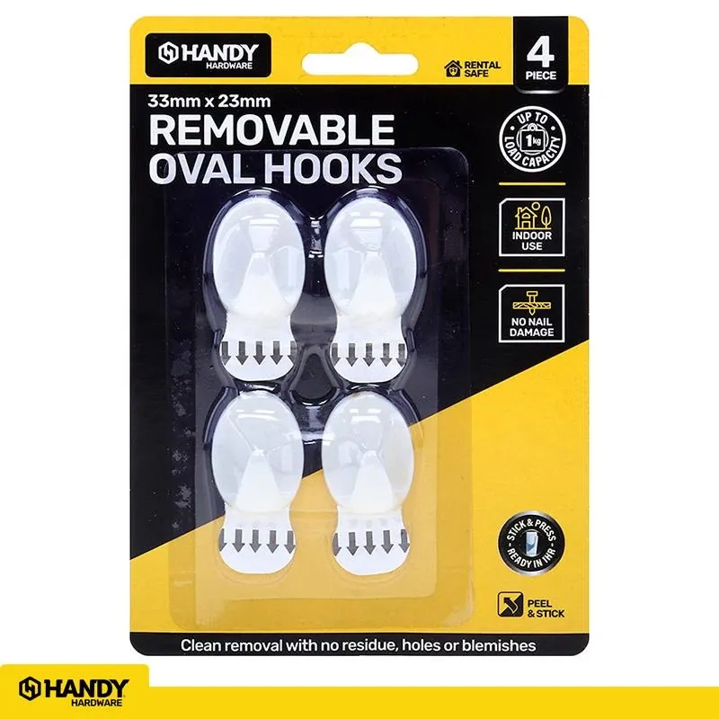 Removable Hooks Oval Plastic 33mm X 23mm 4pk (Holding Weight 1kg) – image 4