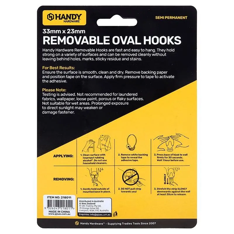 Removable Hooks Oval Plastic 33mm X 23mm 4pk (Holding Weight 1kg) – image 3