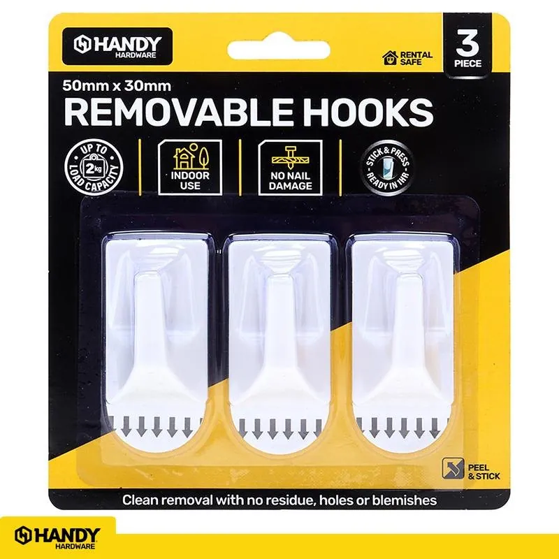 Removable Hooks Rectangle Plastic 50mm X 30mm 3pk (Holding Weight 2kg) – image 4