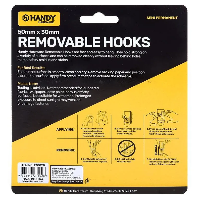 Removable Hooks Rectangle Plastic 50mm X 30mm 3pk (Holding Weight 2kg) – image 3