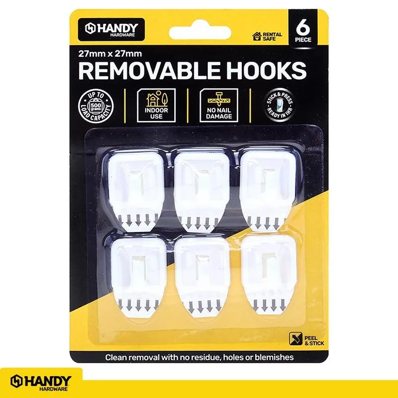 Removable Hooks Square Plastic 27mm X 27mm 6pk (Holding Weight 500g) – image 4