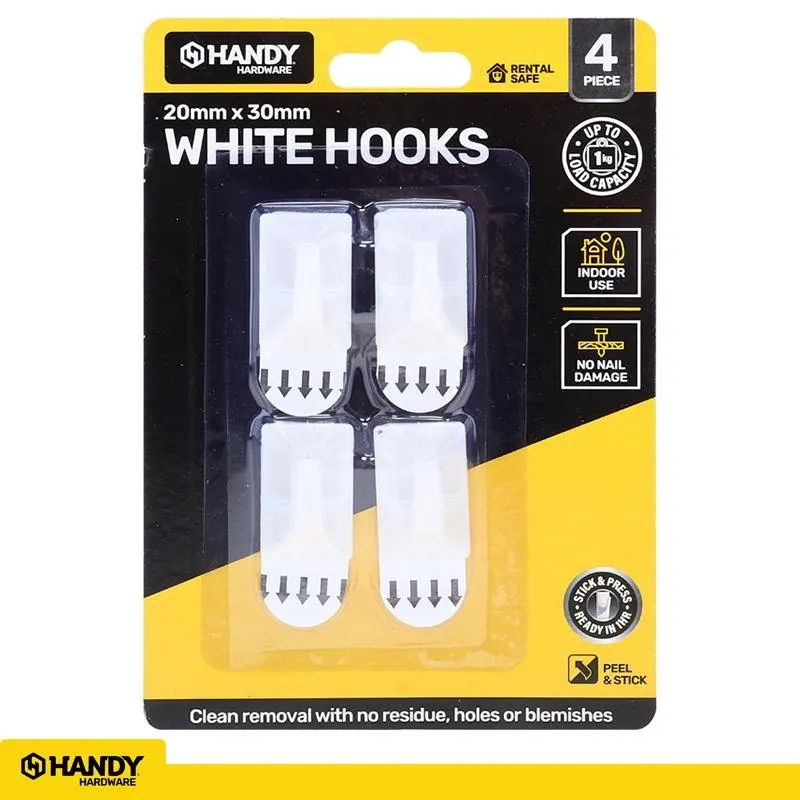 Removable Hooks Plastic 30mm X 20mm 4pk (Holding Weight 1kg) – image 4