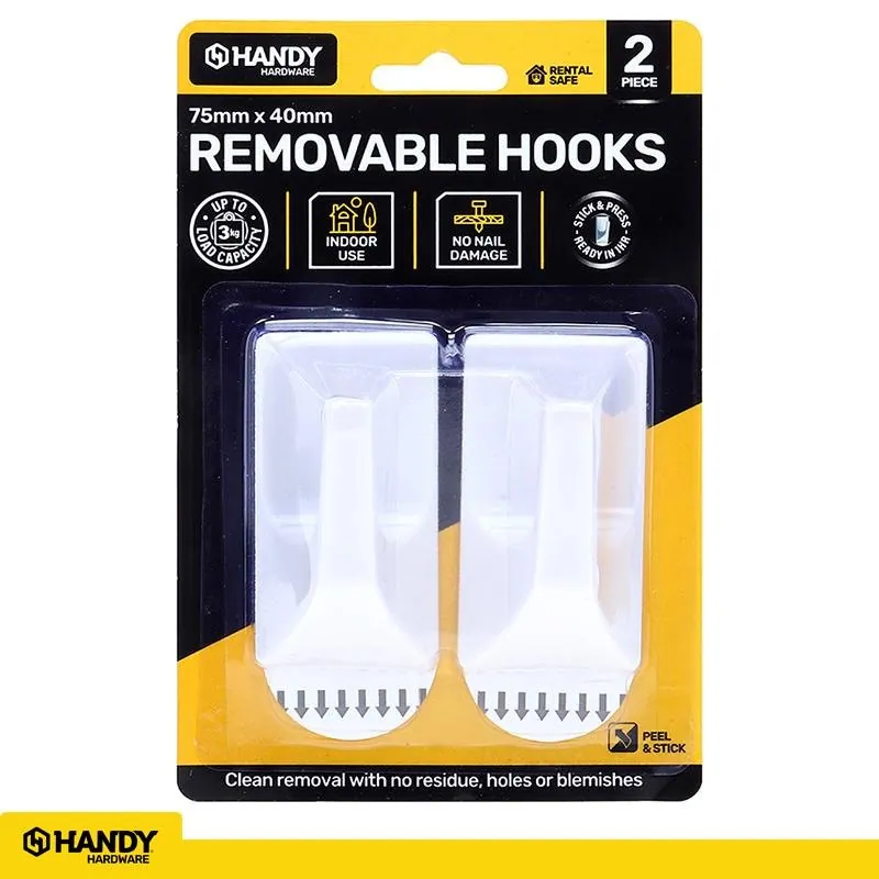 Removable Hooks Rectangle Plastic 75mm X 40mm 2pk (Holding Weight 3kg) – image 4
