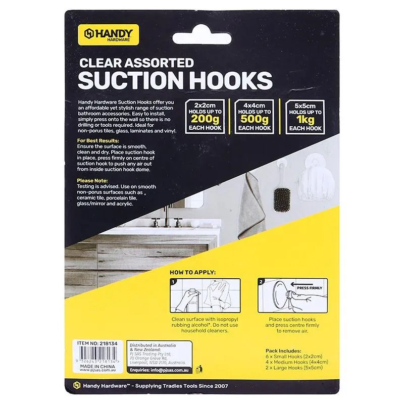 Hooks Suction Cups Clear Assorted Sizes 12pk (Holds 200g To 1kg) – image 3