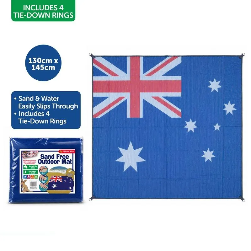 Sand Free Beach Mat 130cm X 145cm, Includes 4 Tie-Down Rings Australian Flag Design – image 4