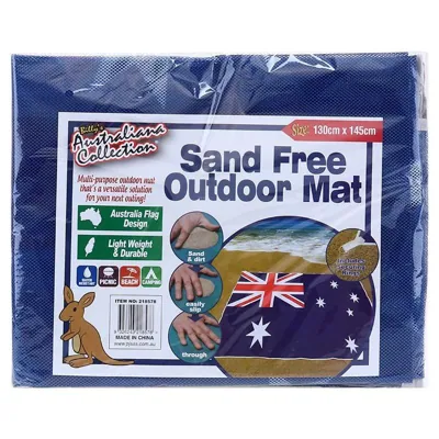 Sand Free Beach Mat 130cm X 145cm, Includes 4 Tie-Down Rings Australian Flag Design
