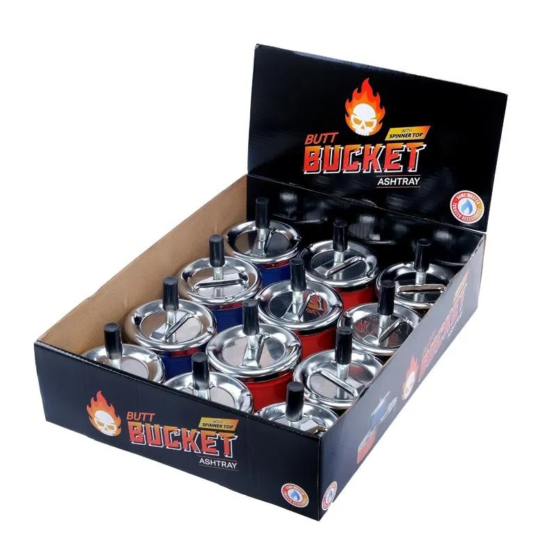 Ashtray Butt Bucket Round with Spinner Top - Assorted Colours Blue, Red, Black – image 3