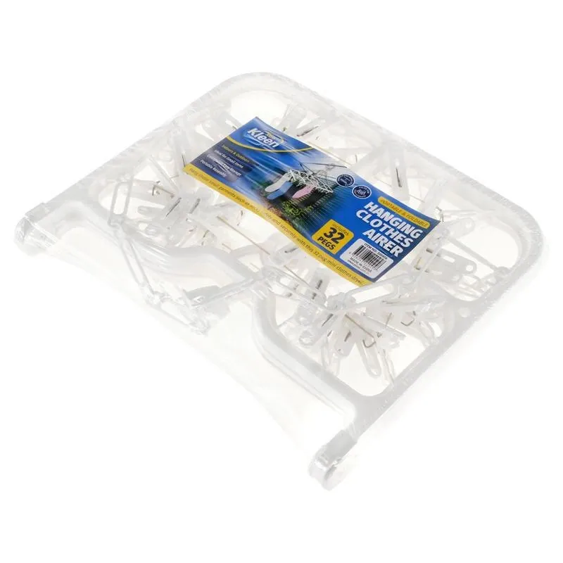 Pegs Hanging Airer with 32 Pegs - Plastic - White – image 3