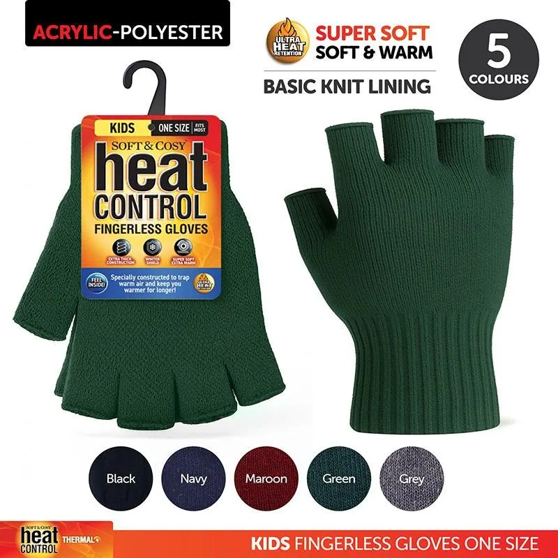 Gloves Fingerless Kids Basic Knit Colours Black, Grey, Navy, Green, Maroon & Yellow – image 4