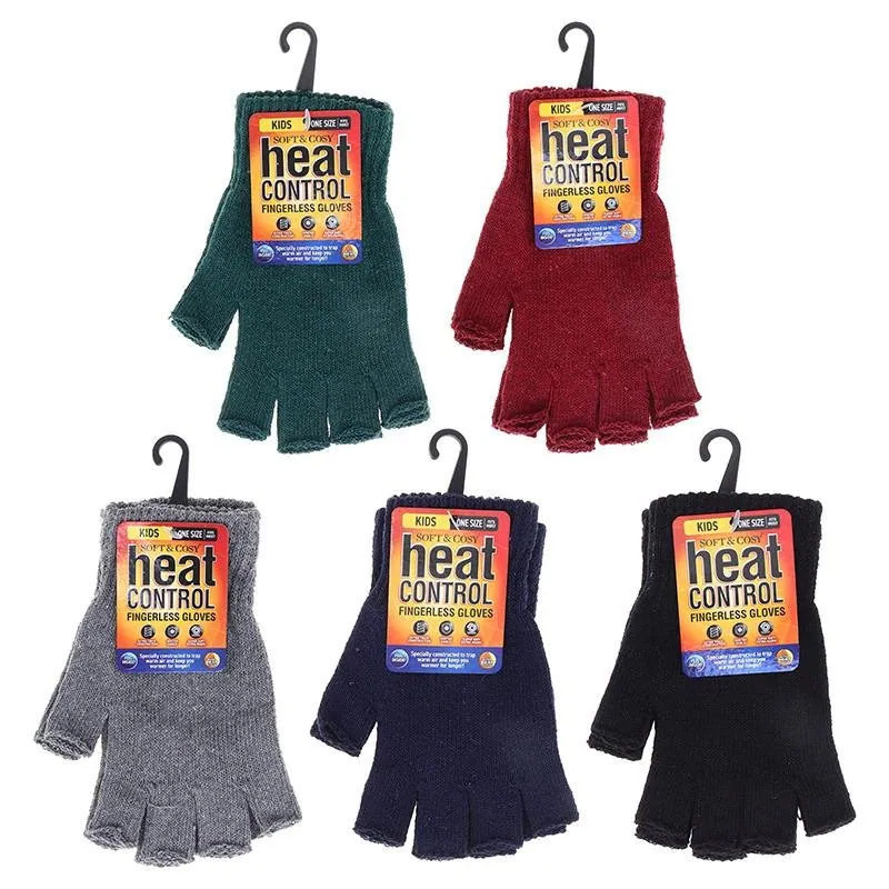Gloves Fingerless Kids Basic Knit Colours Black, Grey, Navy, Green, Maroon & Yellow – image 3