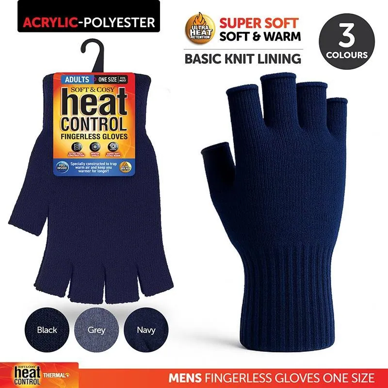 Gloves Fingerless Mens Basic Knit Black, Grey & Navy – image 4