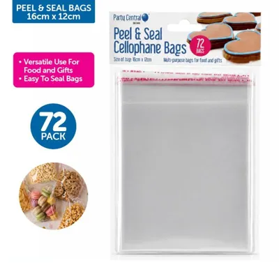 Peel & Seal Cellophane Treat Bags 12 x 16cm (72 Pack)