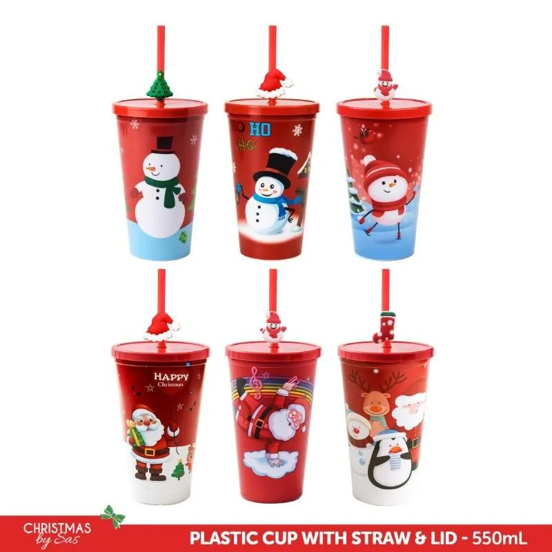 Cup with Straw & Lid Plastic Christmas 550ml – image 4