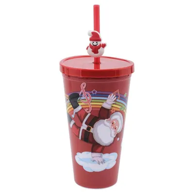 Cup with Straw & Lid Plastic Christmas 550ml