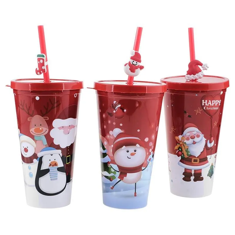 Cup with Straw & Lid Plastic Christmas 550ml – image 3