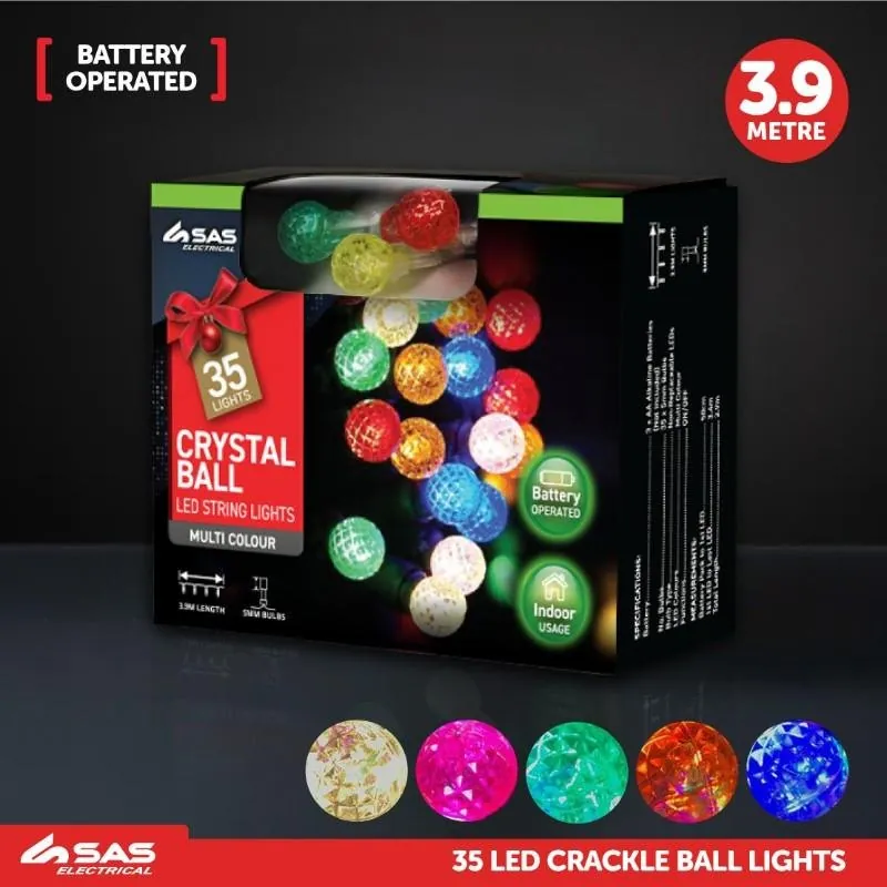 Christmas Fairy String Light Battery Operated Ornament Ball 35LED 3.9m Total Length Multi Colour 1 Function Requires – image 3