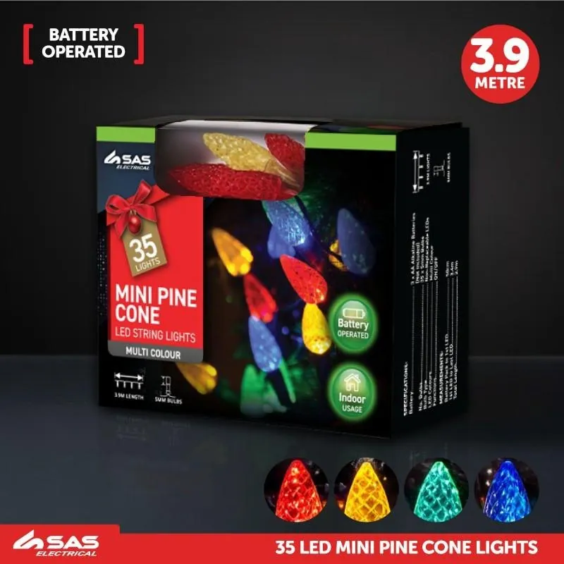 Christmas Fairy String Light Battery Operated Ornament Cone 35LED 3.9m Total Length Multi Colour 1 Function Requires – image 3