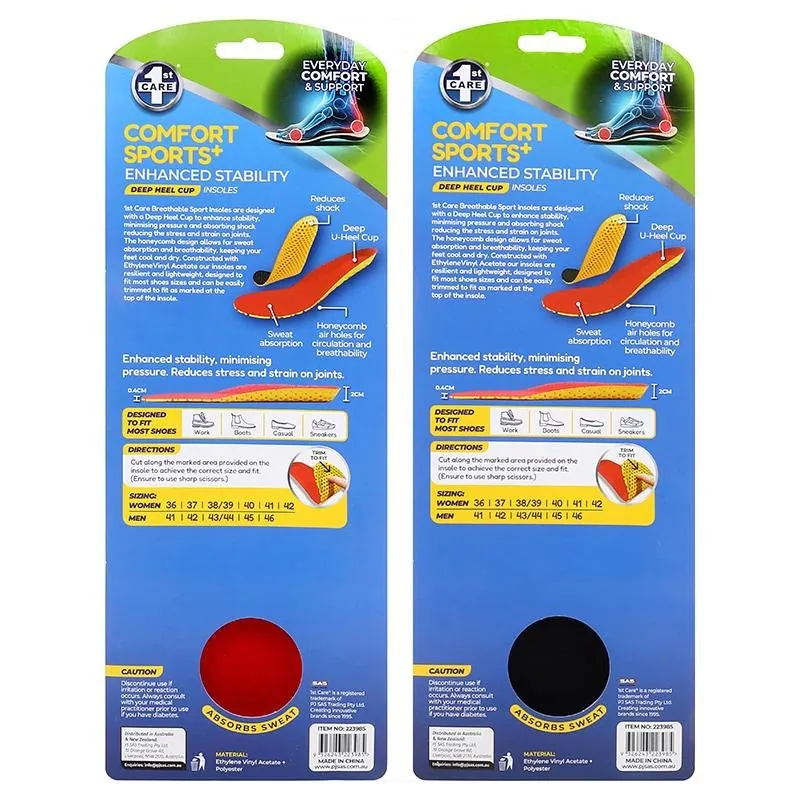 Comfort Enhanced Sport Insoles (Unisex) Assorted: Black & Red - 1pair – image 3