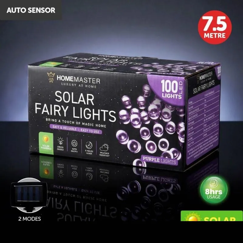 Christmas Fairy Light Solar 100LED 7.5m Total Length Purple 2 Functions – image 4