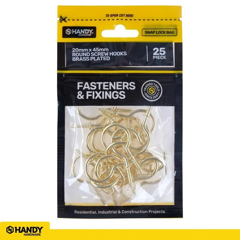 Bag of Round Screw Hooks Brass Plated 20mm X 45mm 25pc – image 4