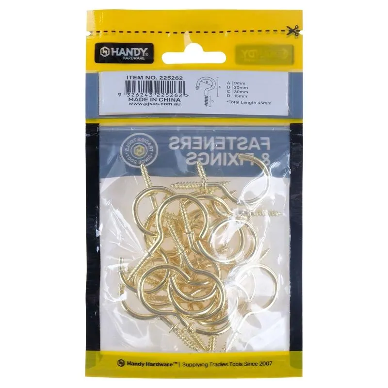 Bag of Round Screw Hooks Brass Plated 20mm X 45mm 25pc – image 3
