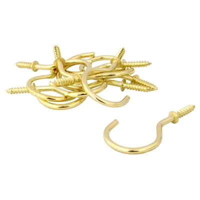 Bag of Round Screw Hooks Brass Plated 35mm X 70mm 10pc