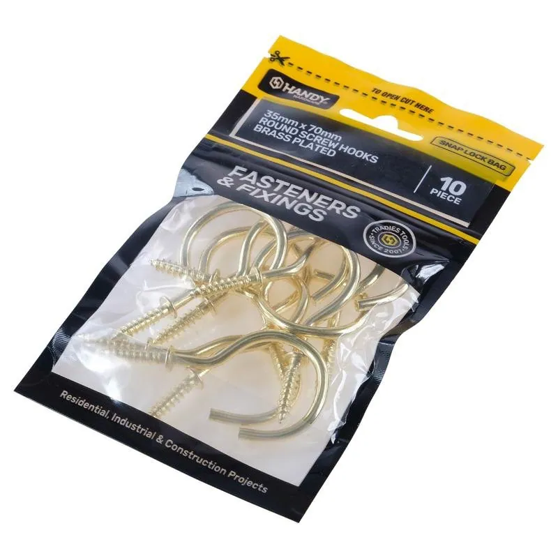 Bag of Round Screw Hooks Brass Plated 35mm X 70mm 10pc – image 2