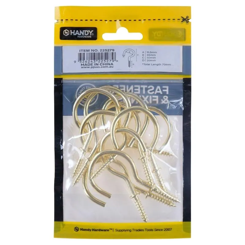 Bag of Round Screw Hooks Brass Plated 35mm X 70mm 10pc – image 3