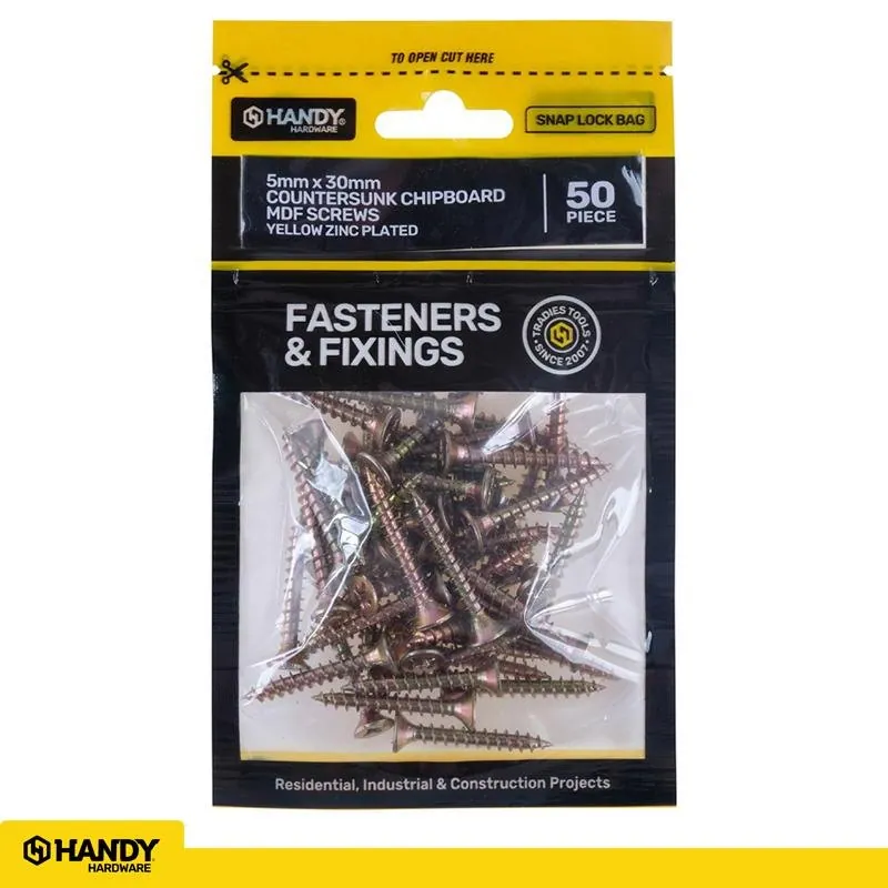 Bag of Countersunk Chipboard Mdf Screws Yellow Zinc Plated 5mm X 30mm 50pc – image 4