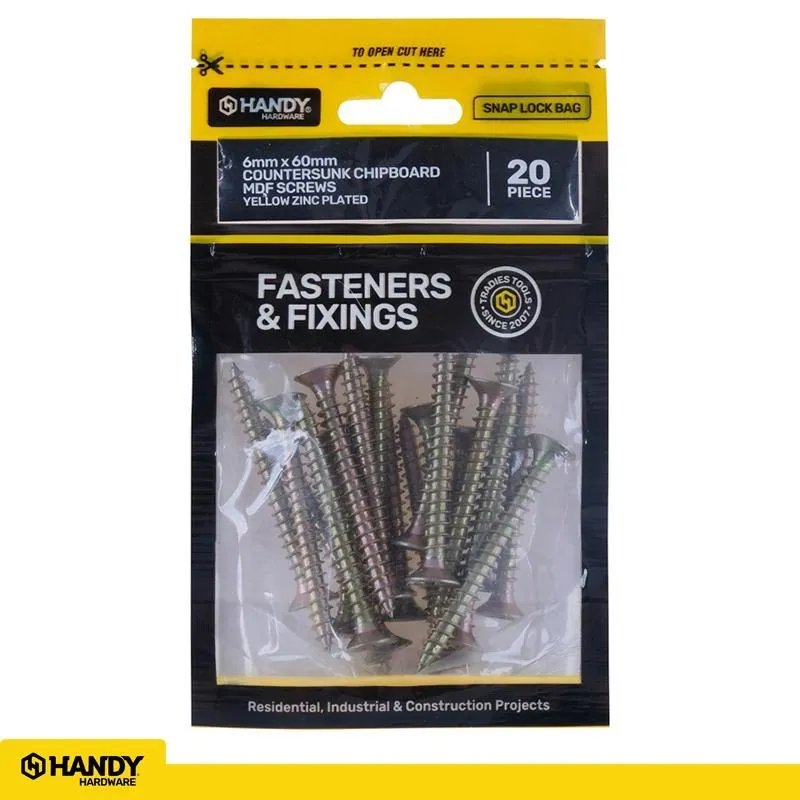 Bag of Countersunk Chipboard Mdf Screws Yellow Zinc Plated 6mm X 60mm 20pc – image 4