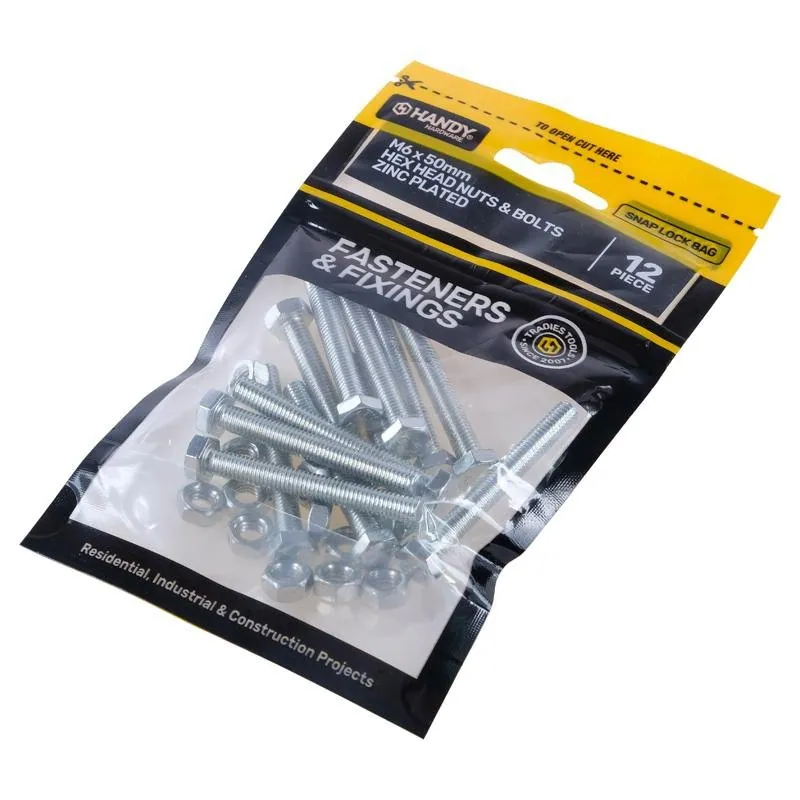 Bag of Hex Head Nuts & Bolts Zinc Plated M6 X 50mm 12pc – image 2