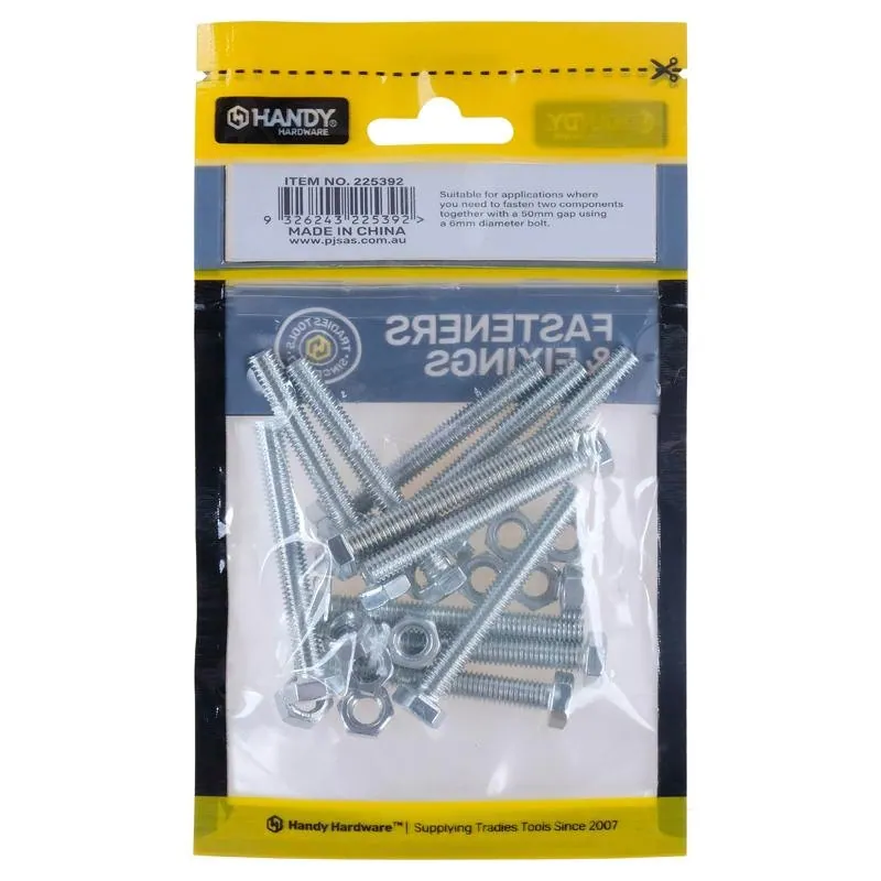 Bag of Hex Head Nuts & Bolts Zinc Plated M6 X 50mm 12pc – image 3