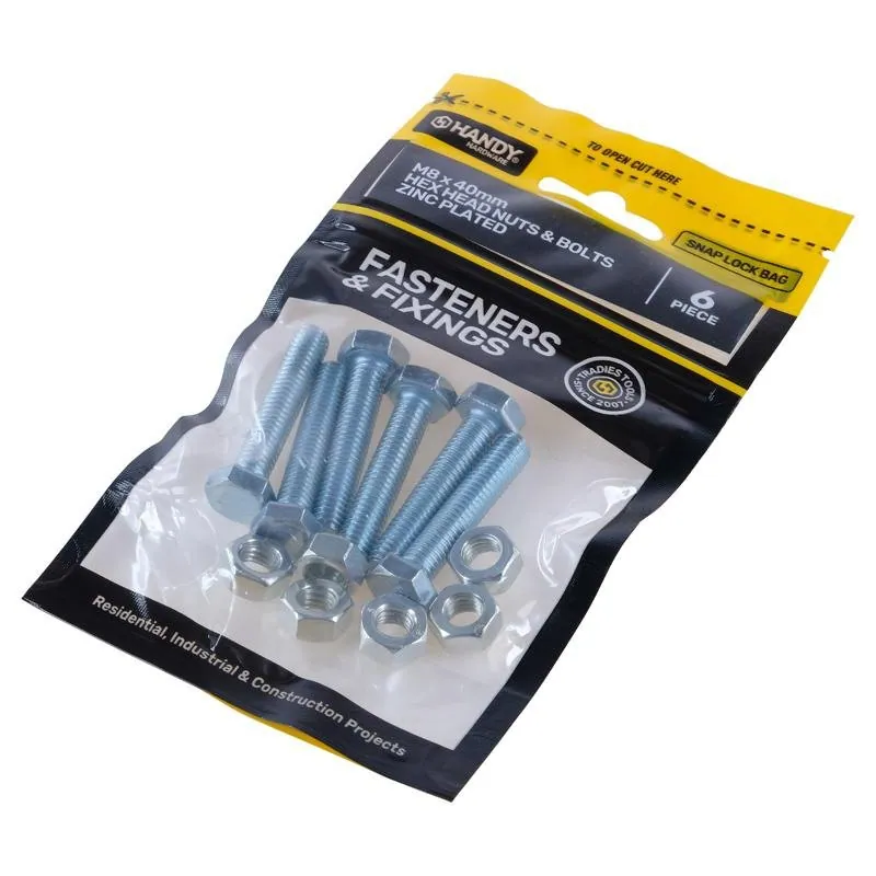 Bag of Hex Head Nuts & Bolts Zinc Plated M8 X 40mm 6pc – image 2