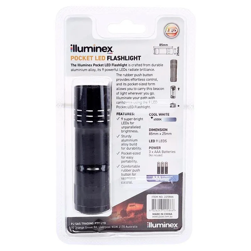 Flashlight Battery Operated 9 LED Red, Black, Blue & Silver Assorted 8.3cm X 2.5cm (Requires 3 X AAA Batteries, Not Included) – image 3
