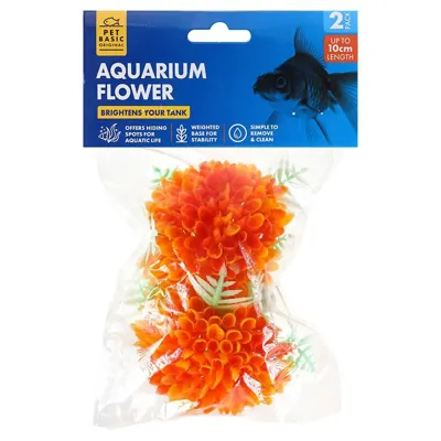 Fish Flower Aquarium Decoration with Shell Base 2pk - 3 Assorted Colours