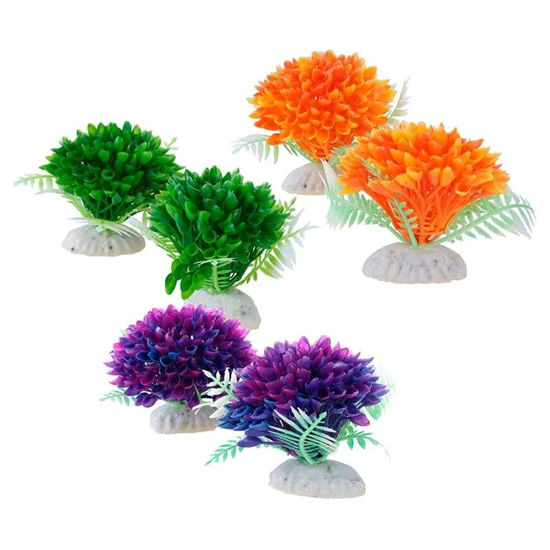 Fish Flower Aquarium Decoration with Shell Base 2pk - 3 Assorted Colours – image 2