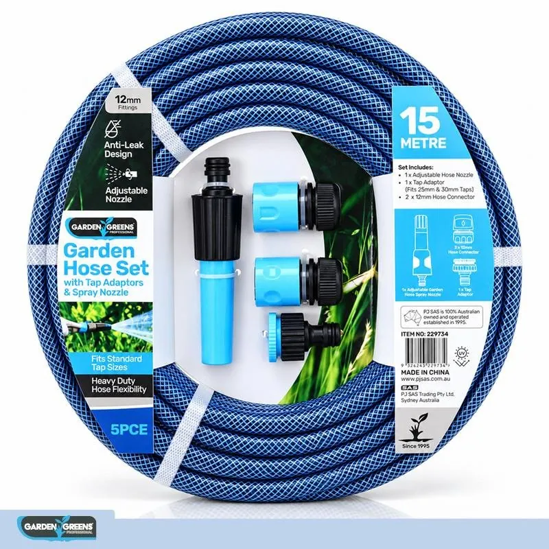 Hose Set 5pc Green Includes: 15m X 12mm Hose, 2 X 12mm Hose Connectors, 1 X Adjustable Spray Nozzle & 1 X Universal Tap Adaptor for 1" or 3/4" – image 4