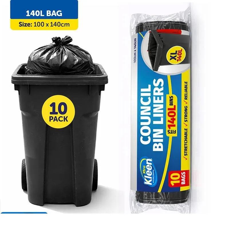 Garbage Bags XL Council Bin Liners 140l - 10pk - 100cm X 140cm - Black – image 3