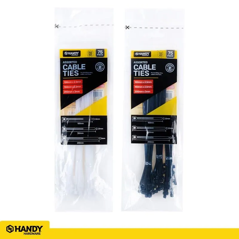Cable Ties Black & Clear Assorted in Carton Assorted Size 75pc – image 3