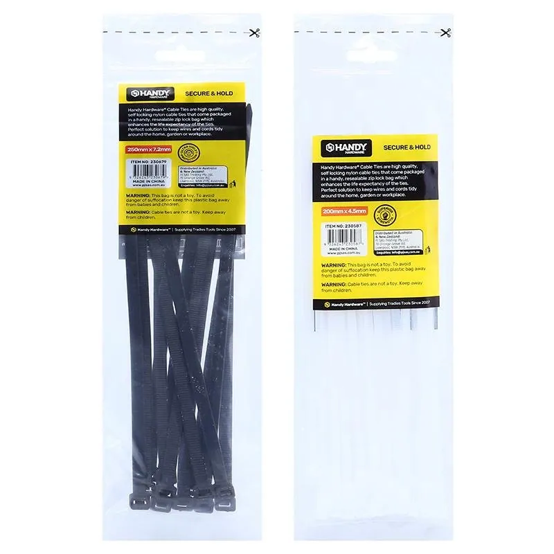 Cable Ties Releasable Black 250mm X 7.2mm 12pc – image 2