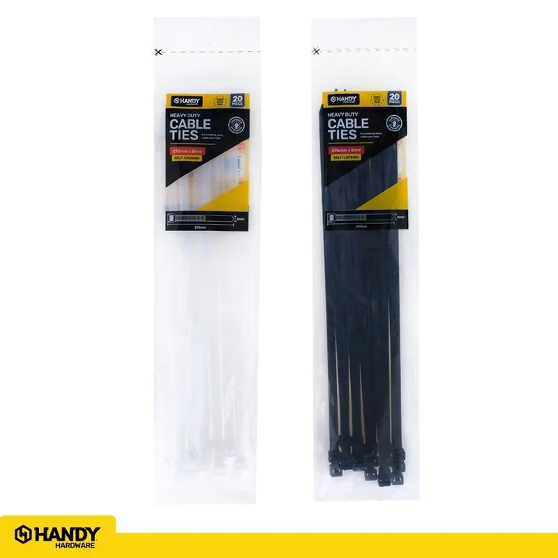 Cable Ties Black & Clear Assorted in Carton Heavy Duty Wide 295mm X 8mm 20pc – image 3