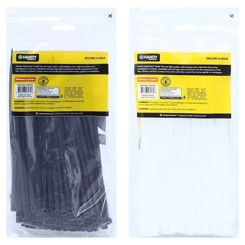 Cable Ties Bulk Pack Black & Clear Assorted in Carton 200mm X 4.5mm 200pc – image 2