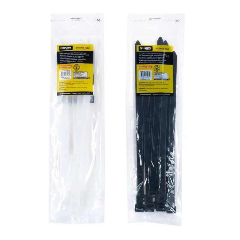 Cable Ties Black & Clear Assorted in Carton Extra Wide Heavy Duty 300mm X 12mm 10pc – image 2
