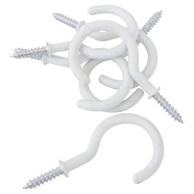 Bag of Round Screw Hooks White PVC 35mm X 70mm 6pc