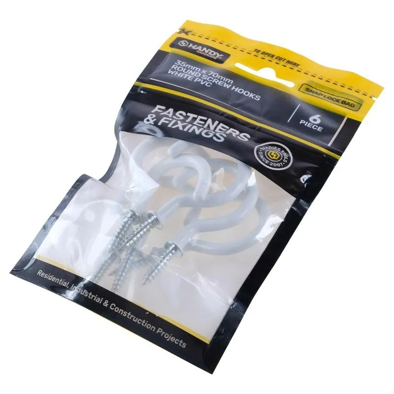 Bag of Round Screw Hooks White PVC 35mm X 70mm 6pc – image 2