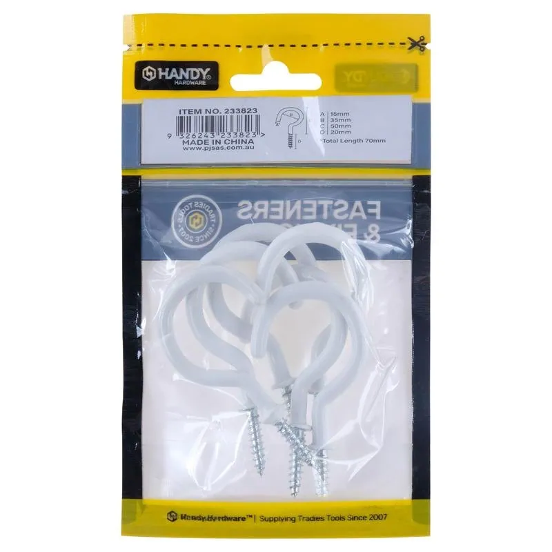 Bag of Round Screw Hooks White PVC 35mm X 70mm 6pc – image 3